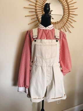 eunina Cream Denim Short Overalls
